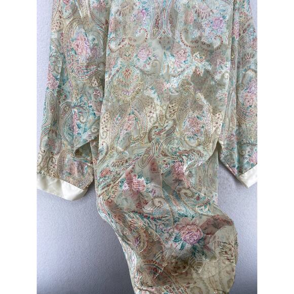 VICTORIAS SECRET Robe M Gold Label Sheer Floral Paisley Jacquard Long Ivory VTG - Picture 7 of 13